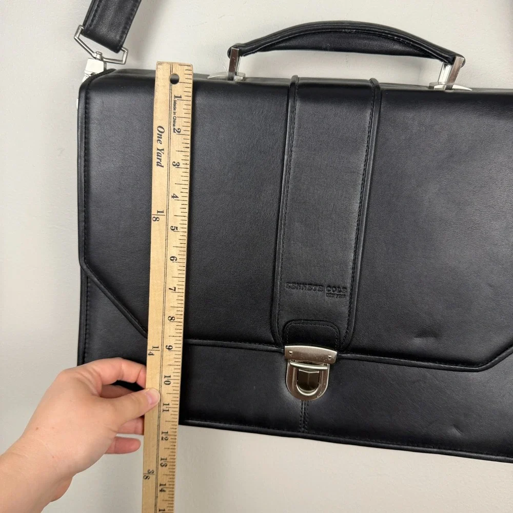 Kenneth Cole Laptop Bag Men's Black Leather Portfolio Lock Classic Top Handle